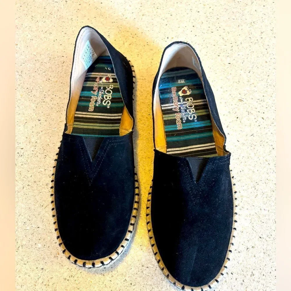 Bobs by Sketchers Black Slip-On Espadrille Shoes for Women